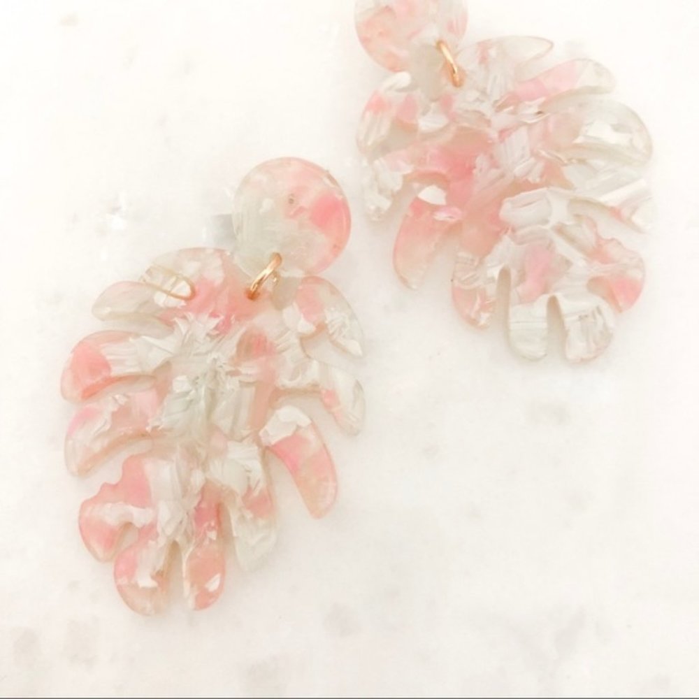 Monstera Leaf Earrings in Blush